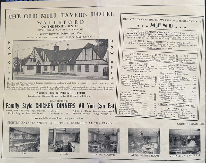 Cascade Motel (Olde Mill Inn on the Lake) - Menu (newer photo)